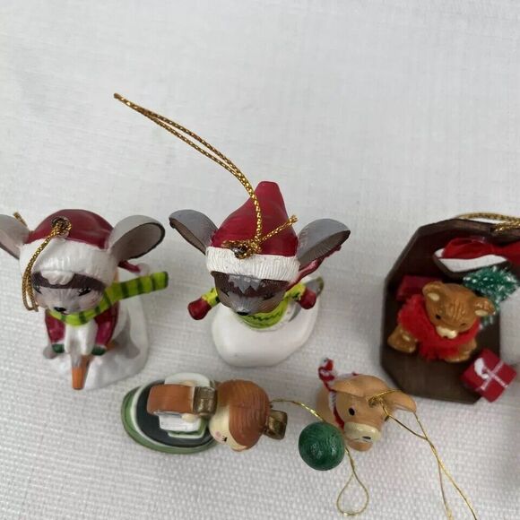 Lot Of 9 Vintage Christmas Ornaments- Bradford Mice - Bears Angels Clock Snowman - Picture 10 of 16